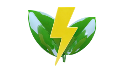 Green energy concept: Lightning bolt with leaves