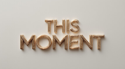 Premium 'THIS MOMENT' gold typography with rich metallic texture, minimalist high-end lettering on a clean white background for luxury branding and motivational content