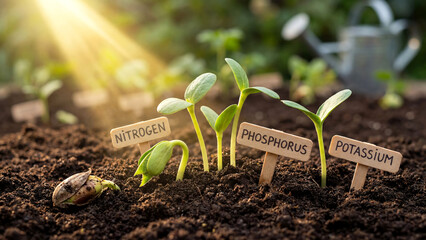 Growing Plants and Essential Soil Nutrients Under Sunlight