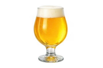 Golden refreshing beer glass with froth and bubbles, enjoying a cool beverage, transparent background