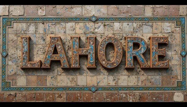 &ldquo;The word &lsquo;LAHORE&rsquo; written in bold Urdu&ndash;English hybrid typography, styled with traditional Mughal patterns, realistic photo background.&rdquo;
