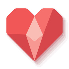 Geometric low-poly heart shape in red and pink against white background design concept
