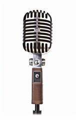 Fototapeta premium A classic vintage microphone with a modern design, showcasing its intricate grille and stylish handle.