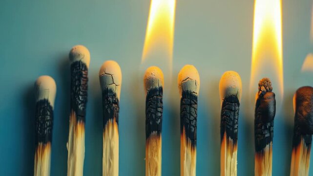 A collection of burnt matchsticks artistically arranged. A display that represents the dangers of fire.
