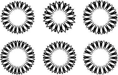Fototapeta premium People circle silhouettes forming unity and teamwork symbols set isolated on white background for community cooperation social network and corporate logo design illustration