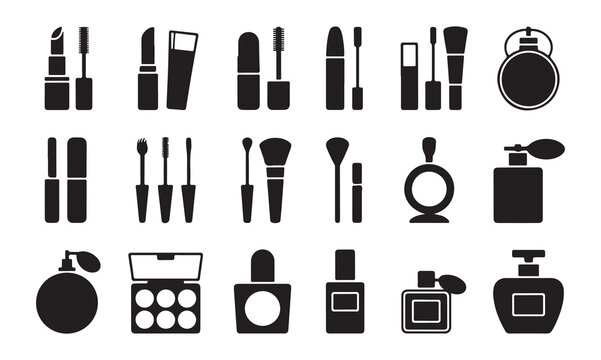 Collection of makeup and cosmetic product silhouettes for beauty applications