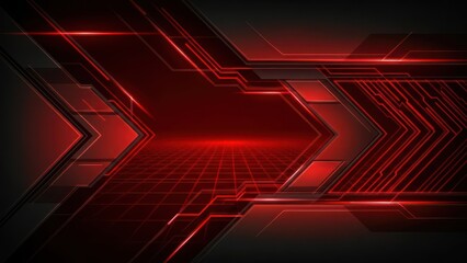 Futuristic Red Circuitry Grid Technology Background With Glowing Lines And Sharp Angles