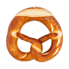 Delicious crispy golden brown baked pretzel snack fresh from the oven to savour. Isolated on white background