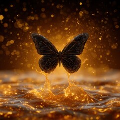 Beautiful colorful butterfly resting on clear water surface in a natural closeup scene