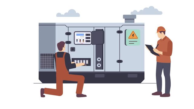 technicians are working electric generator animation, Power backup system animated video, Electrician Profession Clip, Low High Voltage Electricity Supply footage, Handyman and Repairman motion