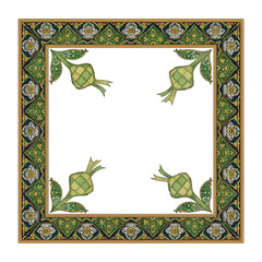 Intricate Square Frame with Ketupat Motifs and Traditional Islamic Patterns.
