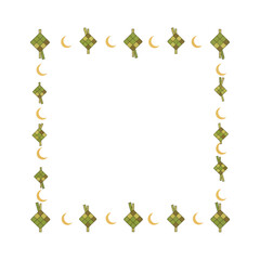 Ketupat and Crescent Moon Border Frame for Islamic Celebrations.
