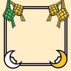Ketupat and crescent moon frame for Eid alFitr celebration.