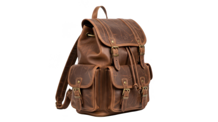 leather backpack png vintage bag png travel backpack png buckle bag png transparent background image