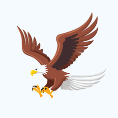 Fototapeta premium A wild black eagle silhouette illustration with spreading wings and a sharp beak flies through the nature sky in a vector cartoon drawing design