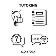Tutoring and educational support line icon pack with four distinct symbols.