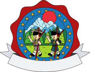 The logo of Boy Scouts and Girl Scouts hiking in the forest.