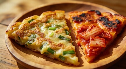 Korean Pajeon and Kimchi Pancake on Serving Plate