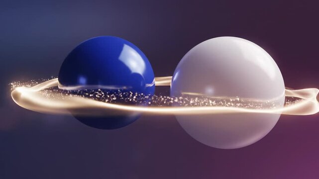 Abstract animation of two smooth, interconnected spheres floating and orbiting harmoniously symbolizing connection and therapeutic dialogue background, collaboration, floating and orbiting
