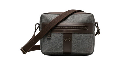 shoulder bag png gray bag png leather trim png brown details png transparent background image