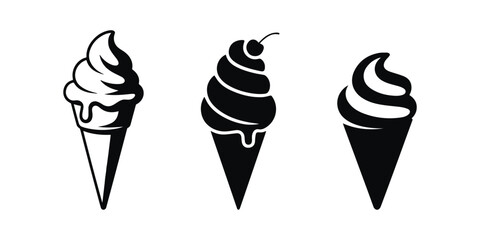 Black ice cream cone icon with cherry modern design.