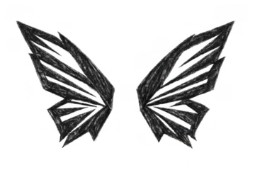 Hand drawing black butterfly or fairy wings, expressive charcoal sketch, artistic fantasy insect, creative graphic element