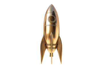 Golden Metallic Rocket Ship Isolated on Transparent Background Space Vehicle
