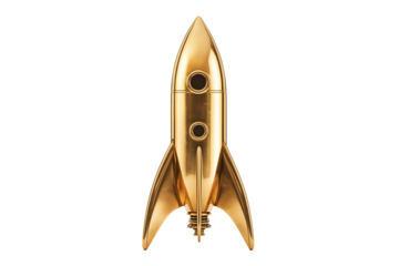 Golden Metallic Rocket Ship Isolated on Transparent Background Space Vehicle