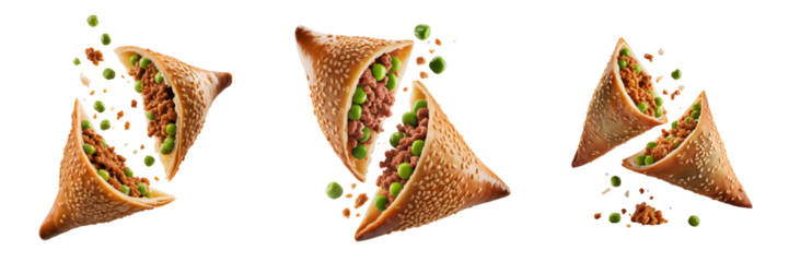 Three delicious falafel sandwiches isolated on transparent background