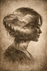 Joyful laughter double exposure portrait