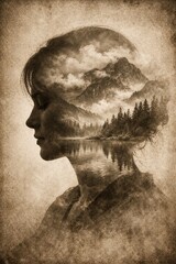 Focused determination double exposure portrait