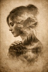 Gentle overwhelm double exposure portrait
