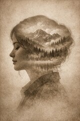 Resilient double exposure mountain portrait