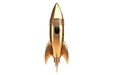 Golden Metallic Rocket Ship Isolated on Transparent Background Space Vehicle
