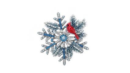 snowflake brooch png red bird brooch png sparkling brooch png winter accessory png transparent background image