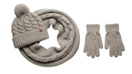 taupe winter set png knitted winter set png hat scarf gloves png cozy apparel png transparent background image