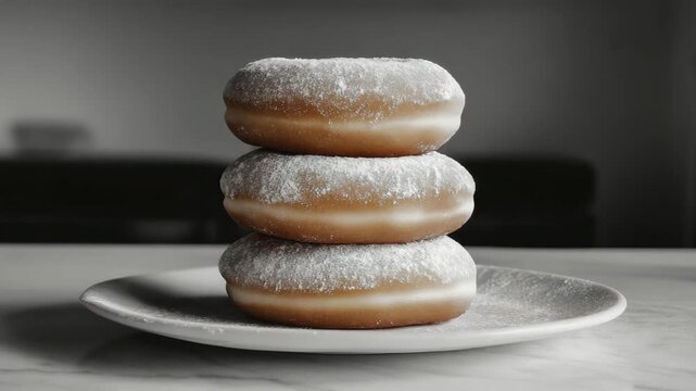 A pile of glazed donuts with sugar coating on top
