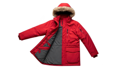 red parka png winter jacket png fur hood png open lining png transparent background image