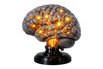 Human brain becoming illuminated with glowing neurons representing big ideas, creativity, intelligence, and thought processes