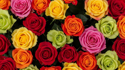 Obraz premium Colorful Rose Bouquet Variety of Roses in Bloom, Floral Background