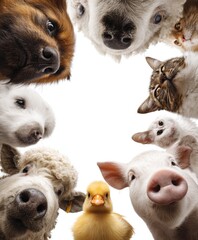 Animals' faces, looking in, on white