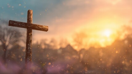 Spiritual concept of gratitude and worship featuring a heart cross and sunrise with themes of Christianity and nature