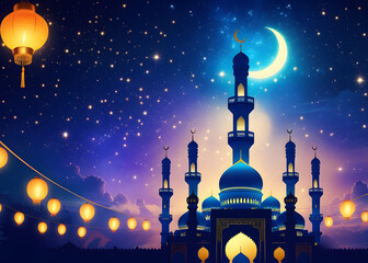 Beautiful Night Sky Mosque Eid Background