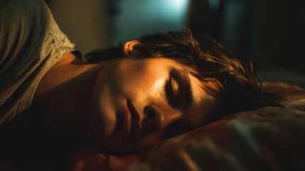 Young man in bed at night Sleep issue
