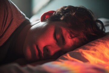 Young man sleeping face down on his bed
