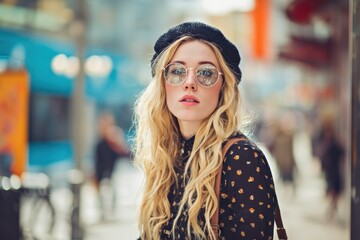 attractive young blonde urban hipster woman