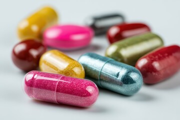 colorful antibiotic capsules on a white surface