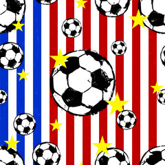 seamless pattern for soccer or football, with stripes, stars, paint strokes and splashes, usa national colors, great soccer event