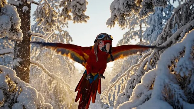 Colorful parrot bird on branch in nature illustration