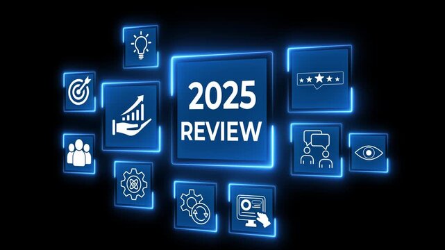 Annual review in 2025, business and customer review concept on the transparent background. Review evaluation time for review inspection assessment auditing. Motion graphics of annual business review.